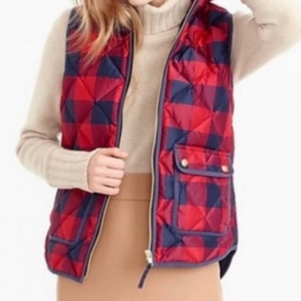 J. Crew Red and Dark Blue Quilted Vest